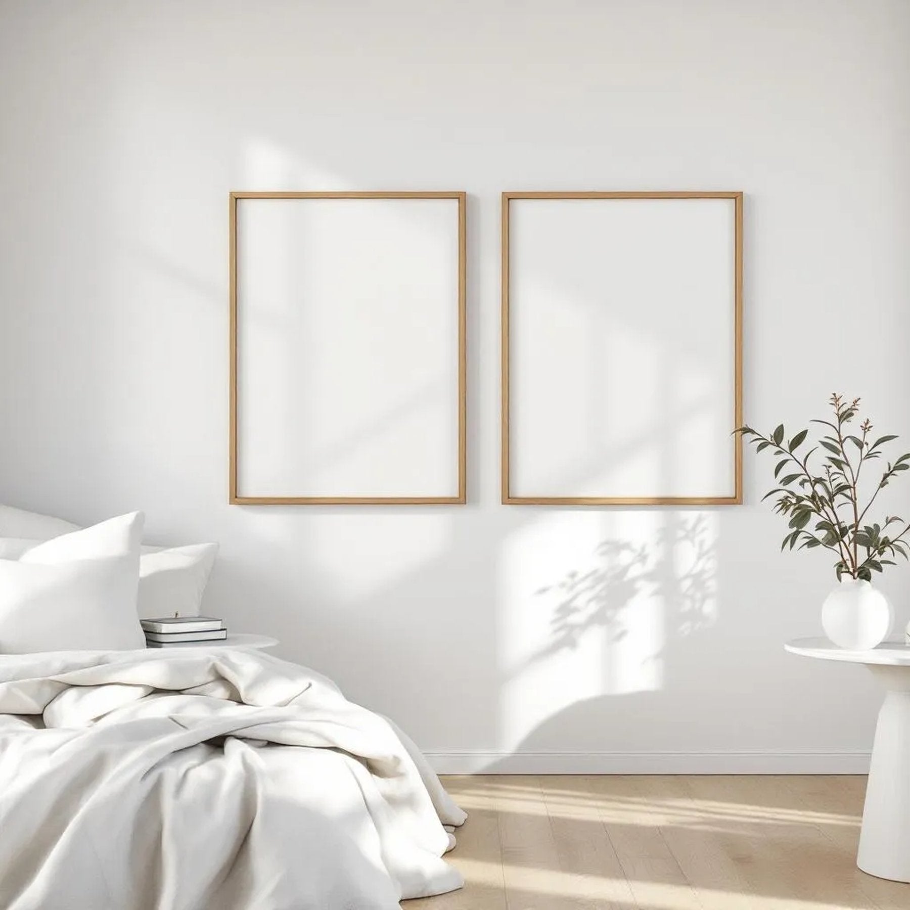 White Bedroom Frame Display Mockup — Plain Square Frame Portrait 2:3 — Perspective View — #03583 | MockupBulk