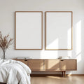 White Bedroom Frame Display Mockup — Plain Square Frame Square 1:1 — Perspective View — #03586 | MockupBulk