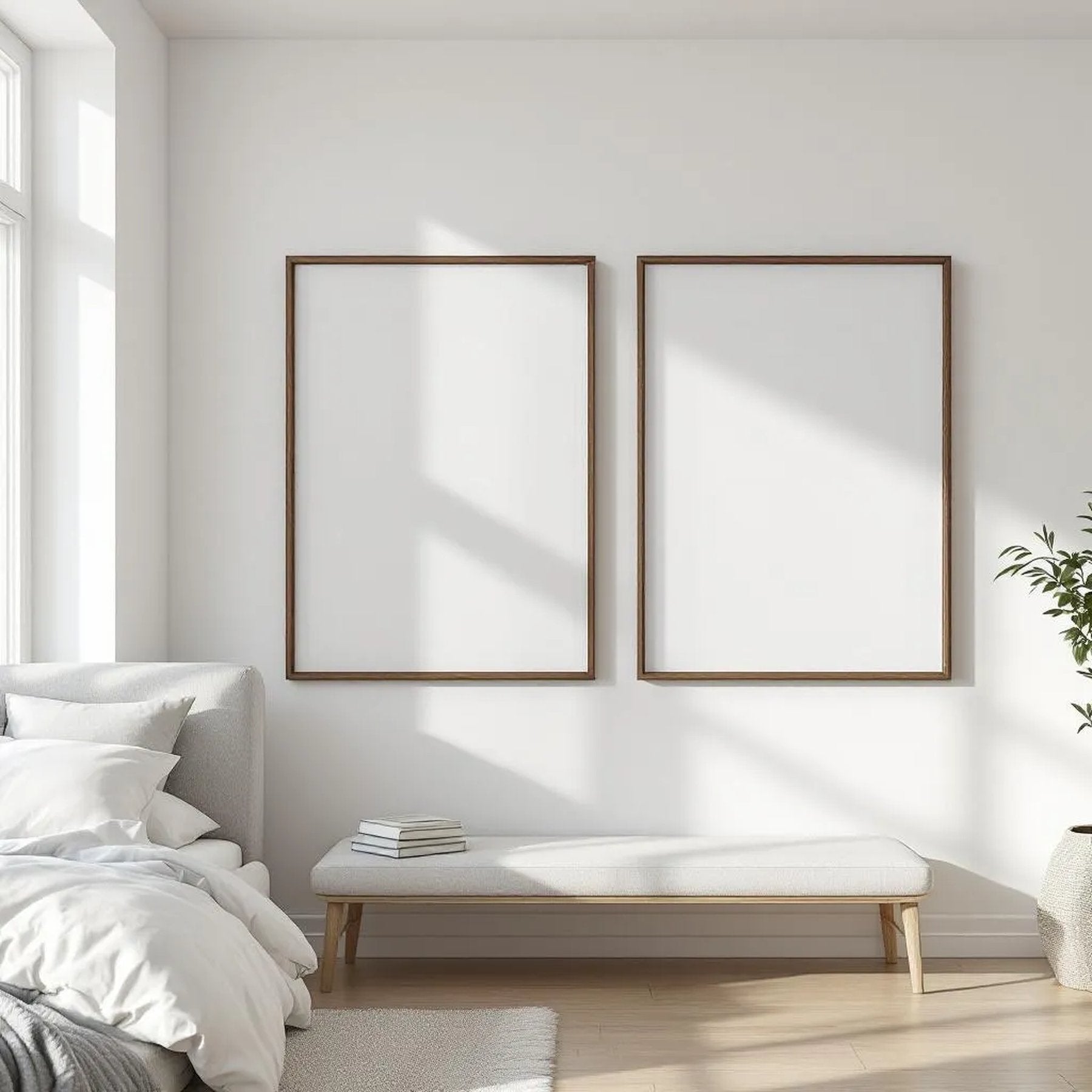 White Bedroom Professional Frame Mockup — Plain Square Frame Portrait 2:3 — Perspective View — #03595 | MockupBulk