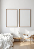 White Bedroom Professional Frame Mockup — Walnut Frame Portrait 2:3 — Perspective View — #03606 | MockupBulk