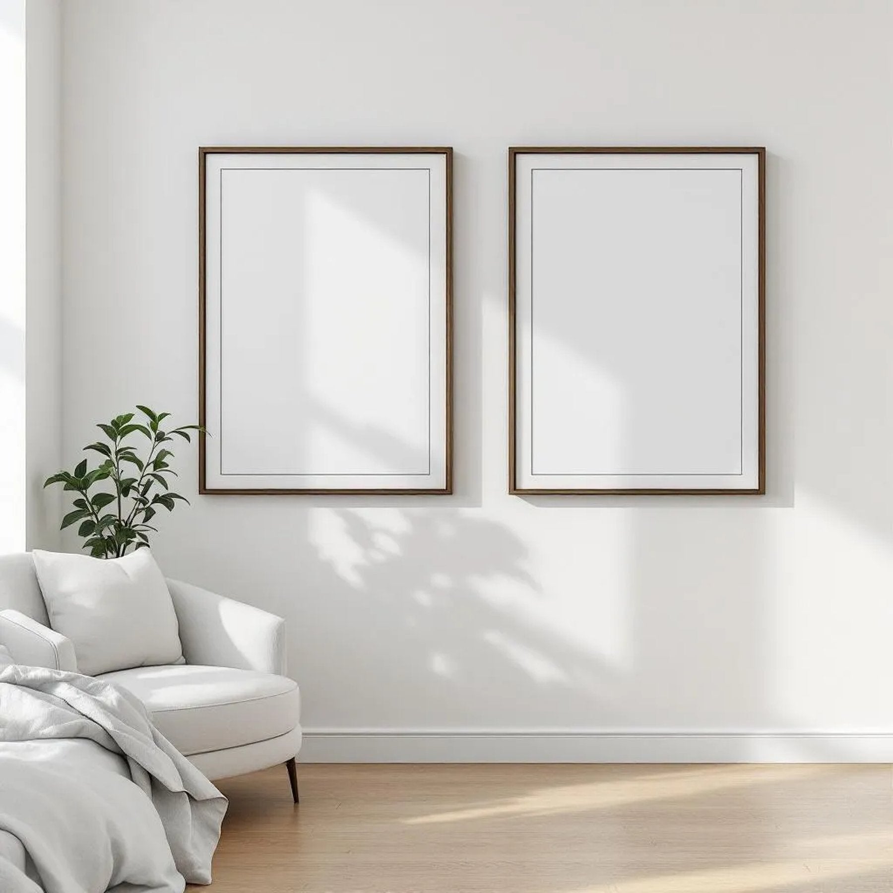 White Bedroom High-Res Frame Mockup — Plain Square Frame Portrait 2:3 — Perspective View — #03610 | MockupBulk