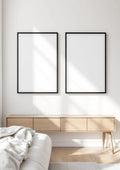 White Bedroom Premium Interior Mockup — Walnut Frame Landscape 3:4 — Perspective View — #03612 | MockupBulk