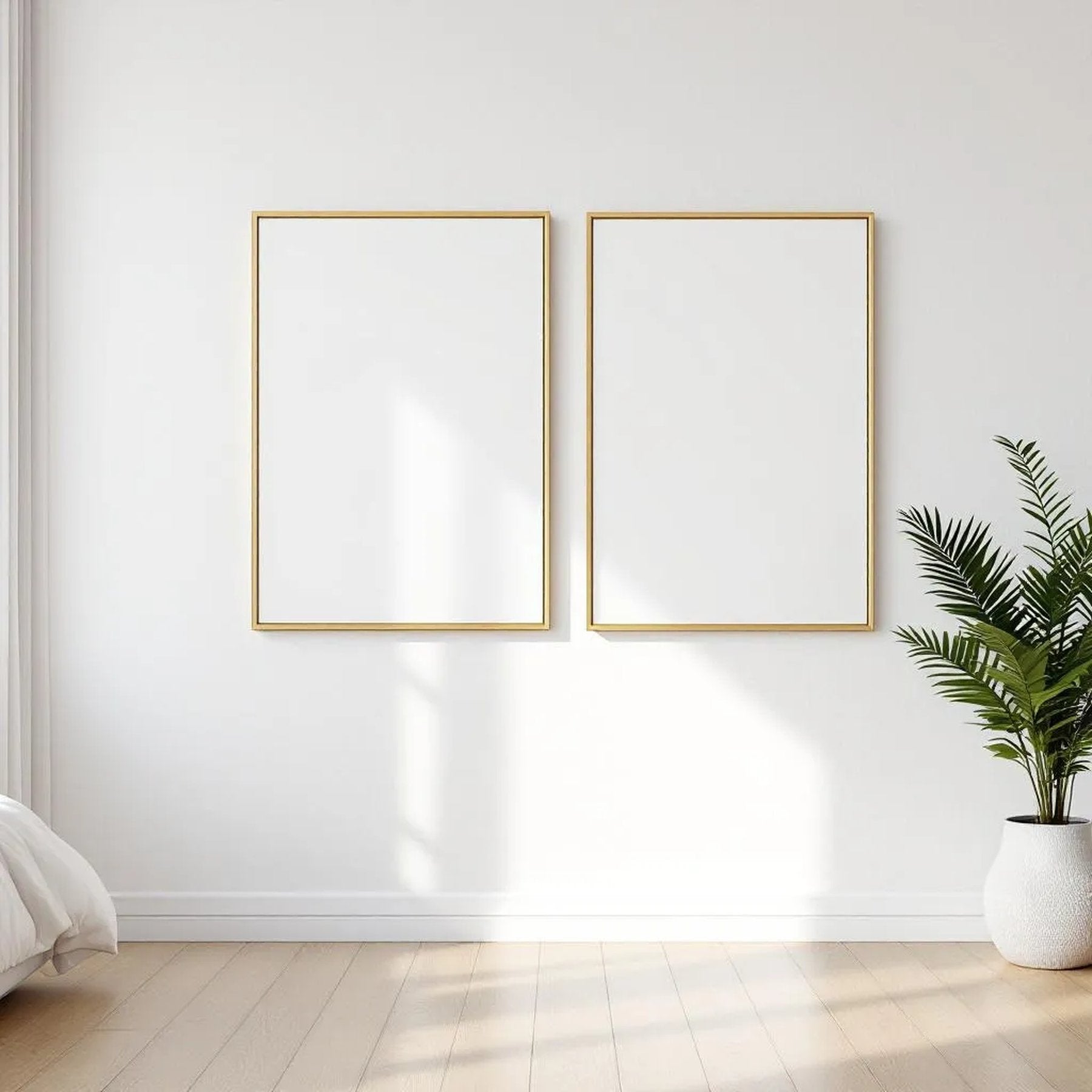 White Bedroom Premium Interior Mockup — Plain Square Frame Square 1:1 — Perspective View — #03613 | MockupBulk