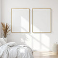 White Bedroom Editorial Room Mockup — Plain Square Frame Square 1:1 — Perspective View — #03616 | MockupBulk