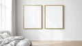 White Bedroom High-Res Frame Mockup — Gold Frame Square 1:1 — Perspective View — #03620 | MockupBulk