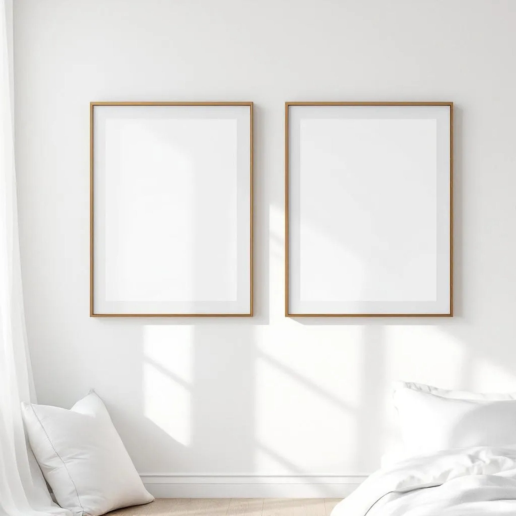 White Bedroom High-Res Frame Mockup — Plain Square Frame Square 1:1 — Perspective View — #03622 | MockupBulk