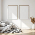 White Bedroom Interior Frame Mockup — Plain Square Frame Landscape 3:4 — Perspective View — #03625 | MockupBulk
