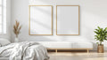 White Bedroom Editorial Room Mockup — Gold Frame Square 1:1 — Perspective View — #03626 | MockupBulk