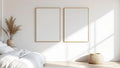 White Bedroom Professional Frame Mockup — Gold Frame Square 1:1 — Perspective View — #03629 | MockupBulk