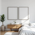 White Bedroom Lifestyle Frame Mockup — Plain Square Frame Portrait 2:3 — Perspective View — #03634 | MockupBulk