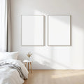 White Bedroom Frame Display Mockup — Plain Square Frame Square 1:1 — Perspective View — #03640 | MockupBulk