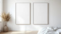 White Bedroom Interior Frame Mockup — Silver Frame Square 1:1 — Perspective View — #03641 | MockupBulk