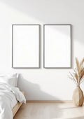 White Bedroom Lifestyle Frame Mockup — Silver Frame Portrait 5:7 — Perspective View — #03642 | MockupBulk
