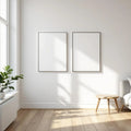 White Bedroom Interior Frame Mockup — Plain Square Frame Portrait 2:3 — Perspective View — #03643 | MockupBulk