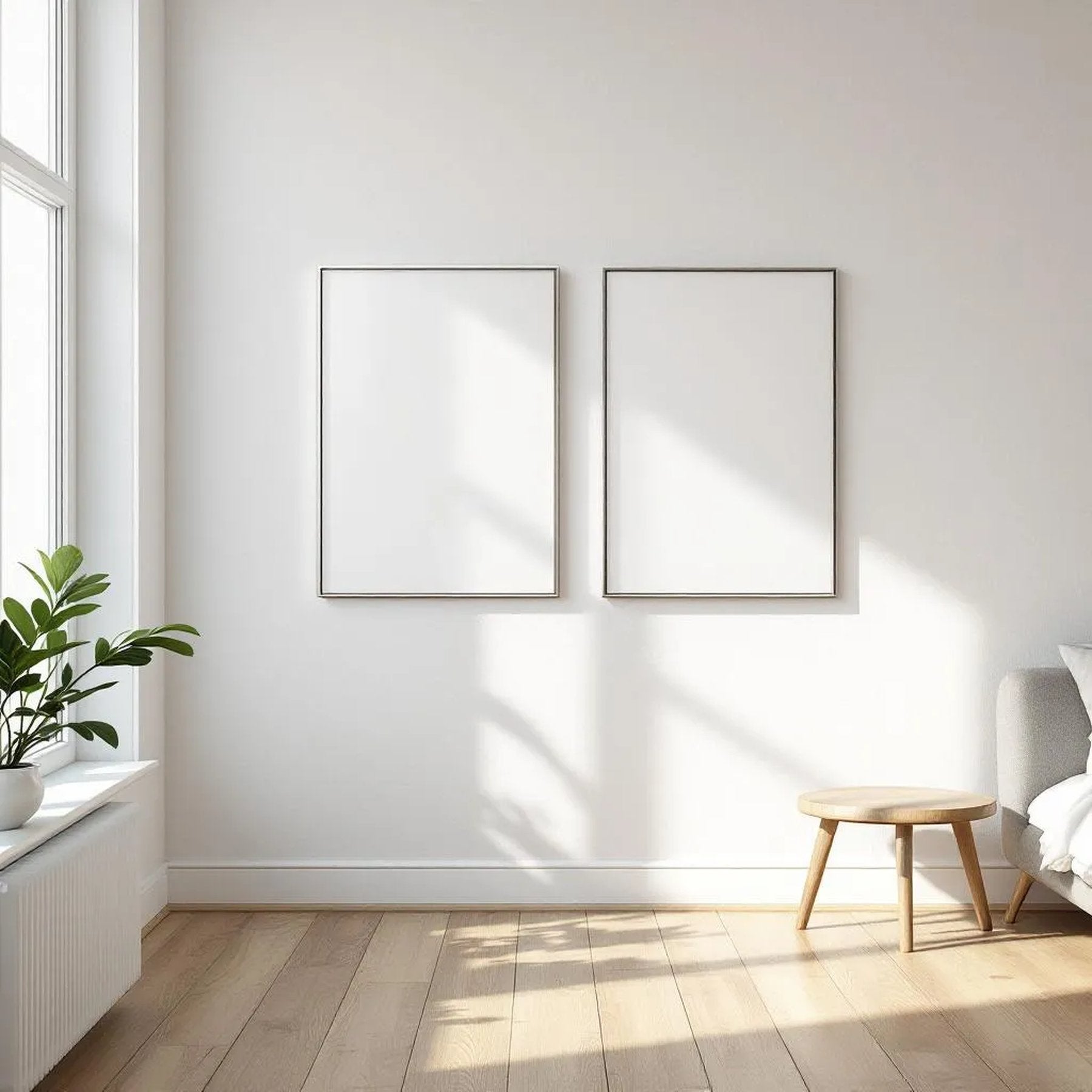 White Bedroom Interior Frame Mockup — Plain Square Frame Portrait 2:3 — Perspective View — #03643 | MockupBulk
