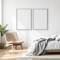 White Bedroom Interior Frame Mockup — Plain Square Frame Square 1:1 — Perspective View — #03649 | MockupBulk