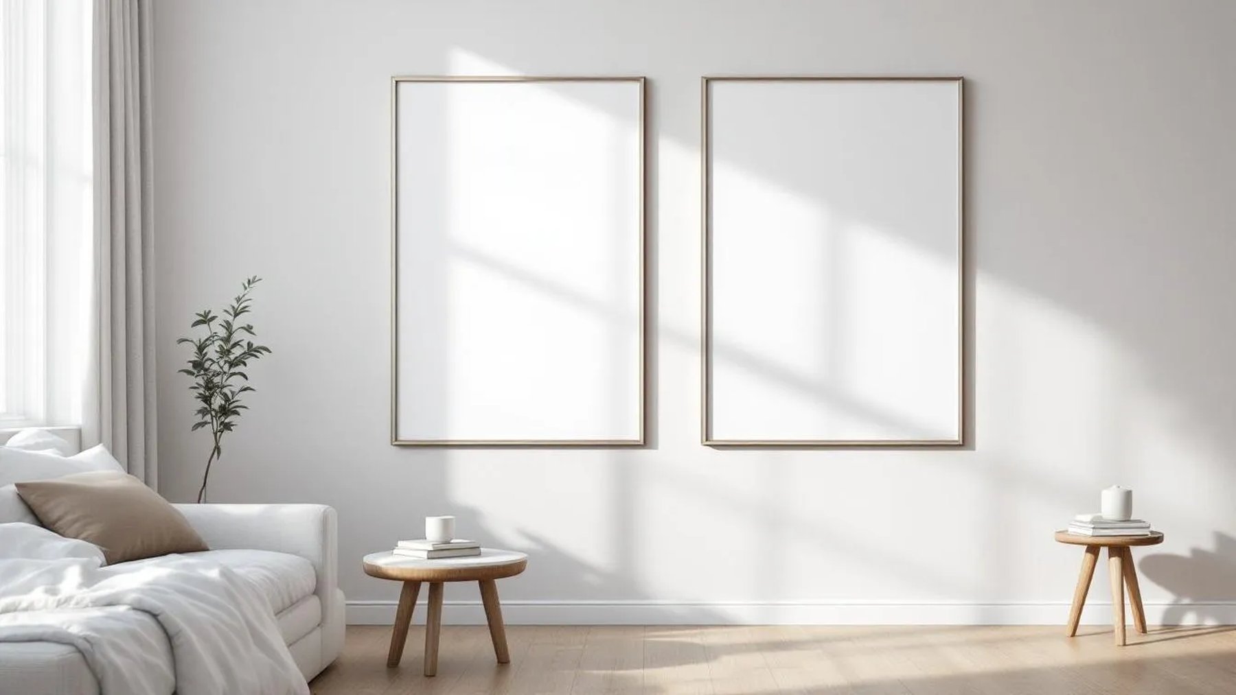 White Bedroom Frame Display Mockup — Silver Frame Square 1:1 — Perspective View — #03653 | MockupBulk
