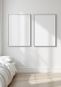 White Bedroom Editorial Room Mockup — Silver Frame Portrait 2:3 — Perspective View — #03654 | MockupBulk