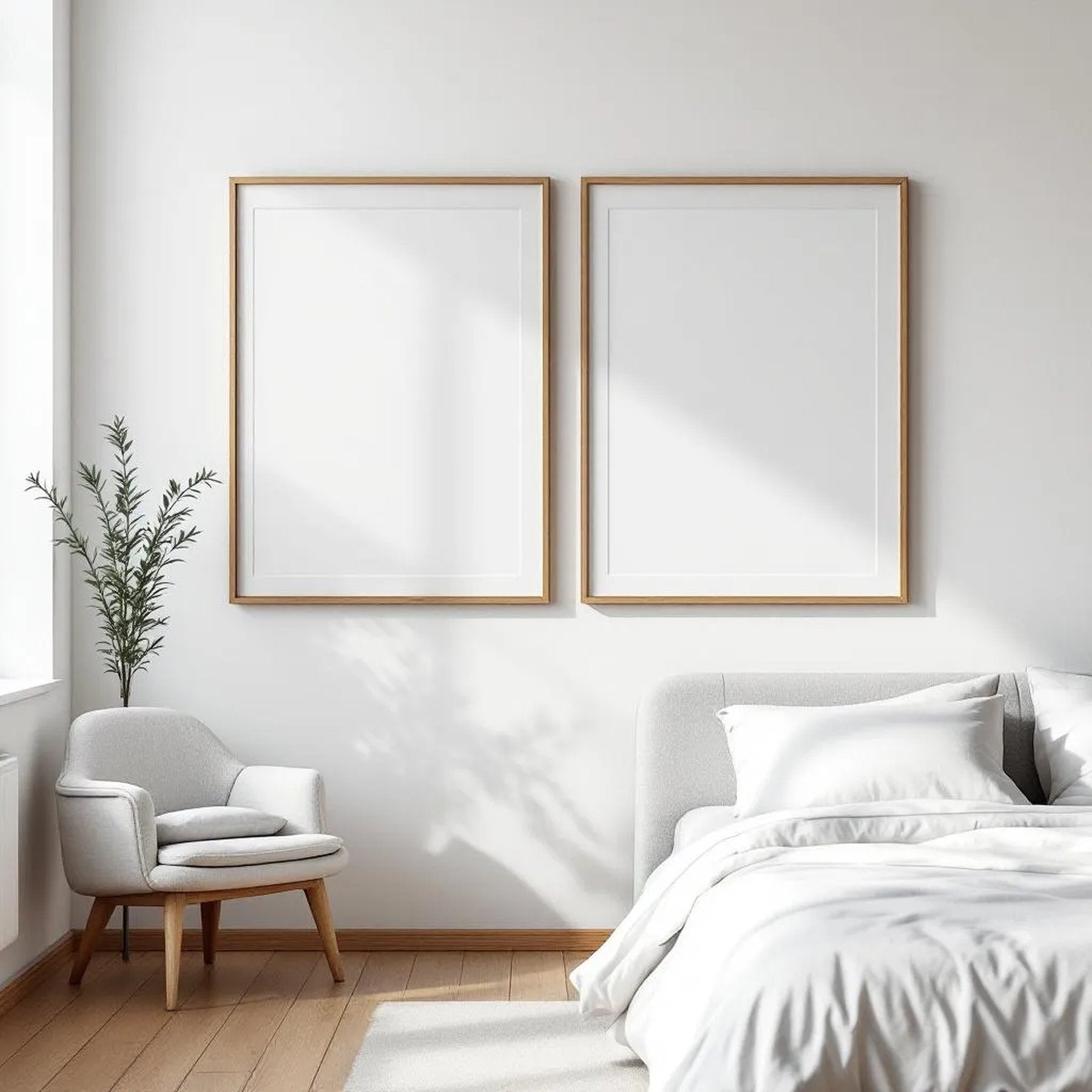 White Bedroom Wall Art Mockup — Plain Square Frame Portrait 4:5 — Perspective View — #03658 | MockupBulk