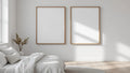 White Bedroom Room Scene Mockup — Raw Pine Frame Portrait 4:5 — Perspective View — #03662 | MockupBulk