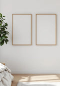White Bedroom Room Scene Mockup — Raw Pine Frame Landscape 3:4 — Perspective View — #03666 | MockupBulk