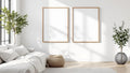 White Bedroom High-Res Frame Mockup — Raw Pine Frame Square 1:1 — Perspective View — #03671 | MockupBulk