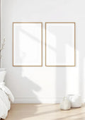 White Bedroom Wall Art Mockup — Raw Pine Frame A-Series (A4 / A3) — Perspective View — #03675 | MockupBulk