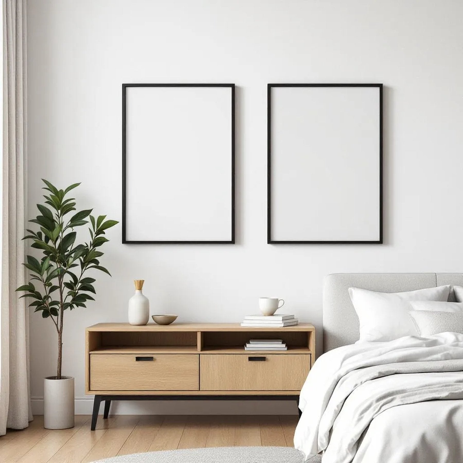 White Bedroom High-Res Frame Mockup — Plain Square Frame Portrait 4:5 — Perspective View — #03676 | MockupBulk