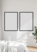 White Bedroom Room Scene Mockup — Espresso Frame Landscape 3:4 — Perspective View — #03678 | MockupBulk