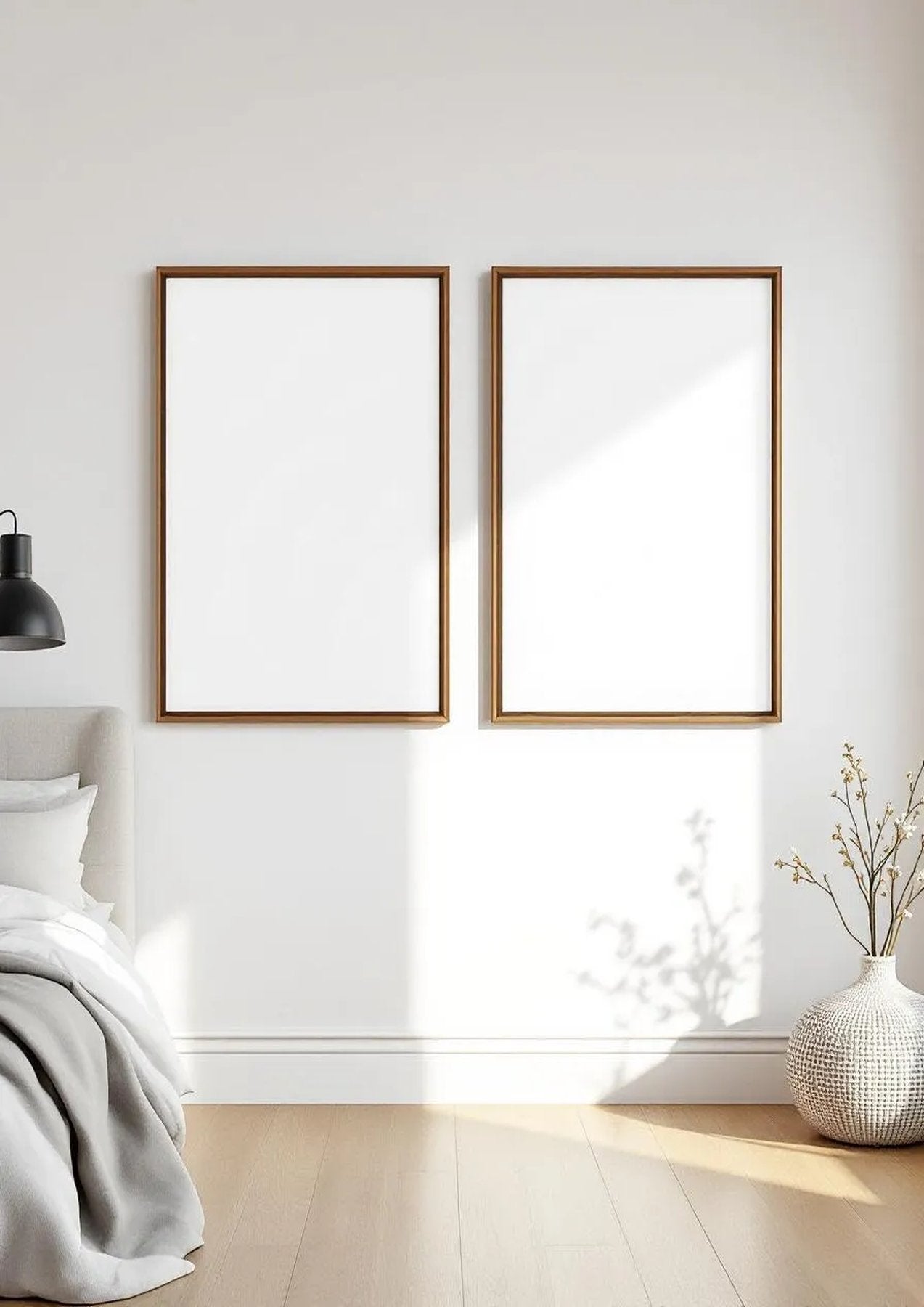 White Bedroom Premium Interior Mockup — Espresso Frame Portrait 4:5 — Perspective View — #03681 | MockupBulk