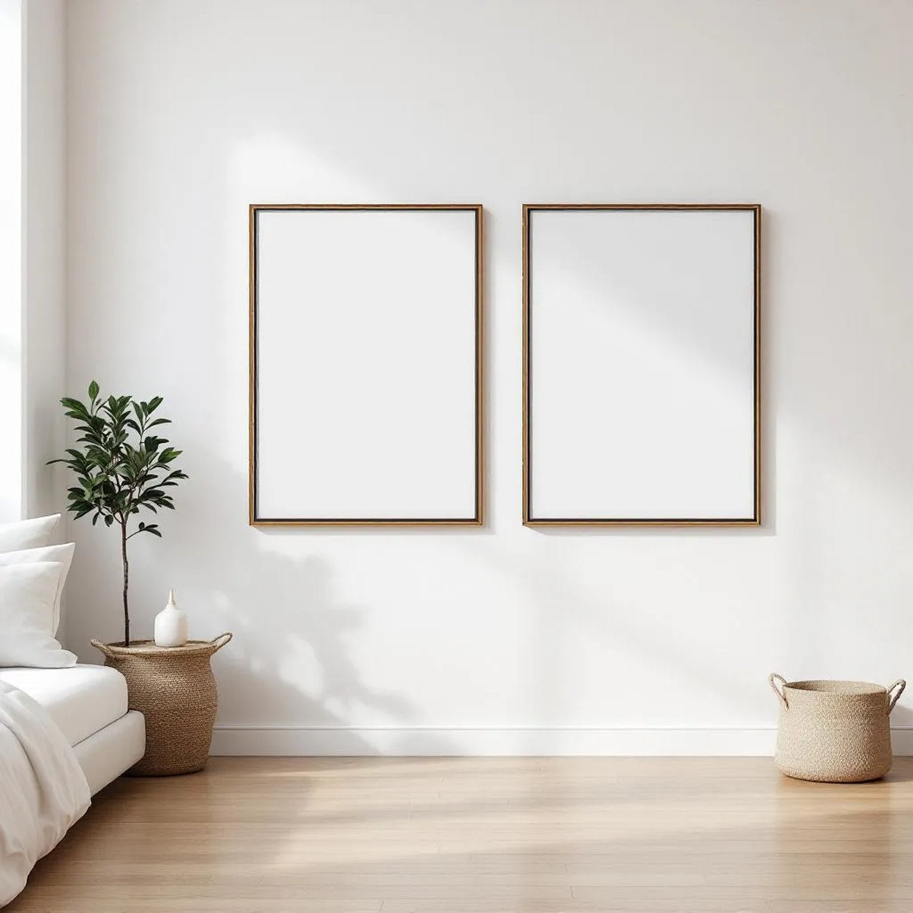 White Bedroom Editorial Room Mockup — Plain Square Frame Square 1:1 — Perspective View — #03682 | MockupBulk
