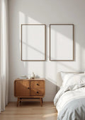 White Bedroom Room Scene Mockup — Espresso Frame Portrait 2:3 — Perspective View — #03687 | MockupBulk