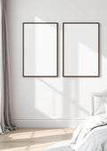 White Bedroom Interior Frame Mockup — Espresso Frame Portrait 2:3 — Perspective View — #03690 | MockupBulk