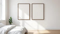 White Bedroom Frame Display Mockup — Espresso Frame Square 1:1 — Perspective View — #03692 | MockupBulk
