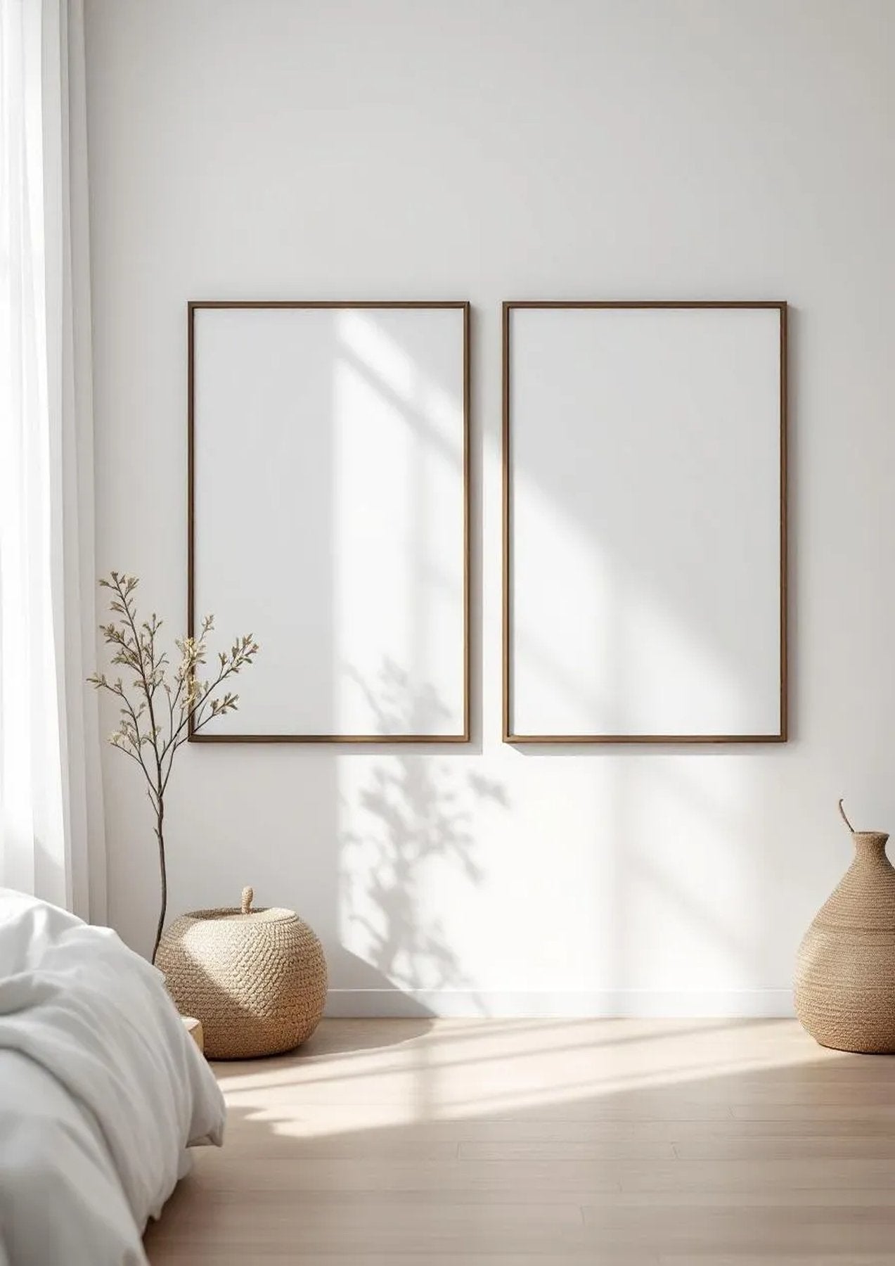 White Bedroom Frame Display Mockup — Espresso Frame A-Series (A4 / A3) — Perspective View — #03693 | MockupBulk