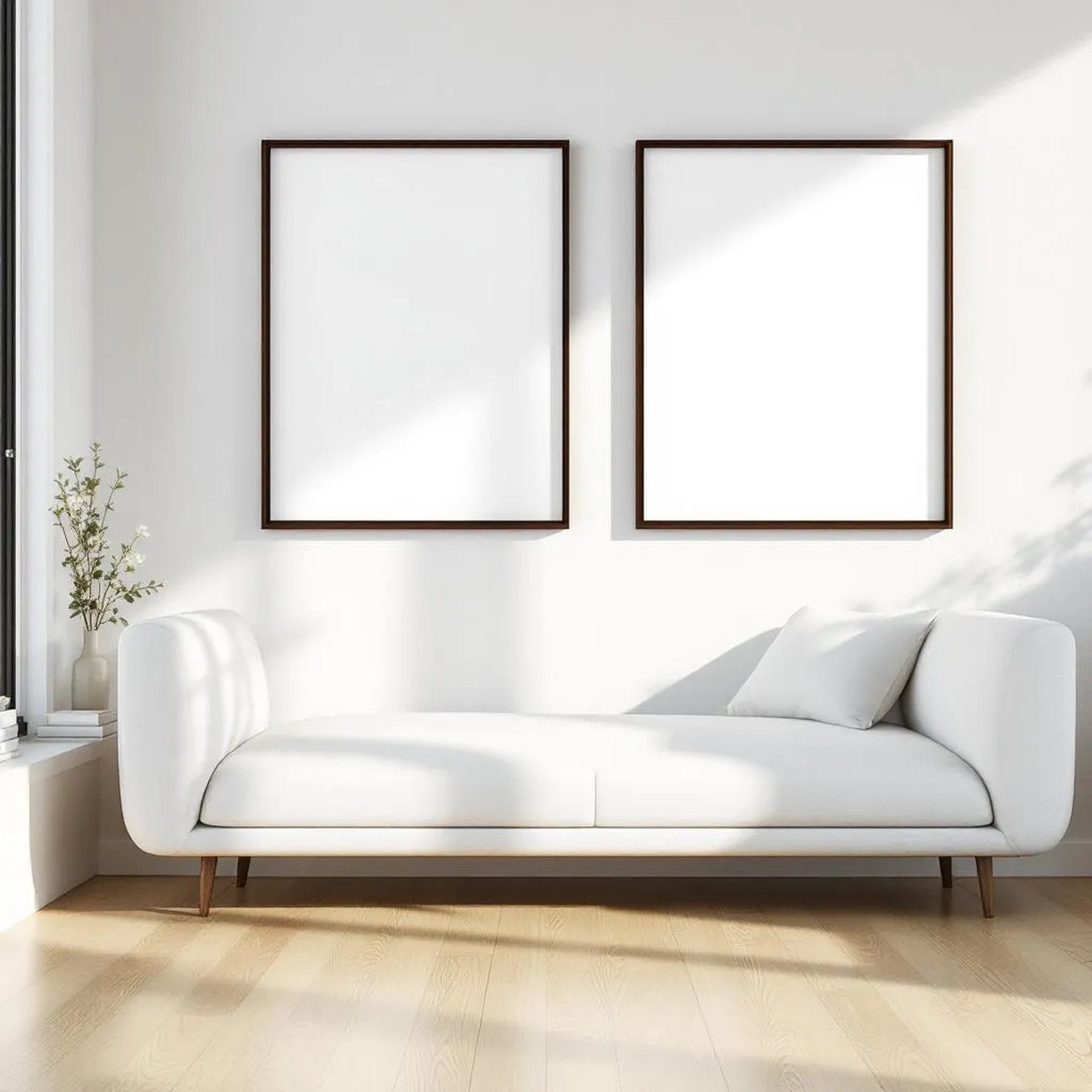 White Bedroom Frame Display Mockup — Plain Square Frame Square 1:1 — Perspective View — #03694 | MockupBulk
