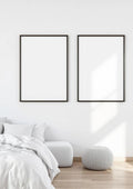 White Bedroom Lifestyle Frame Mockup — Espresso Frame Landscape 11x14 — Perspective View — #03696 | MockupBulk