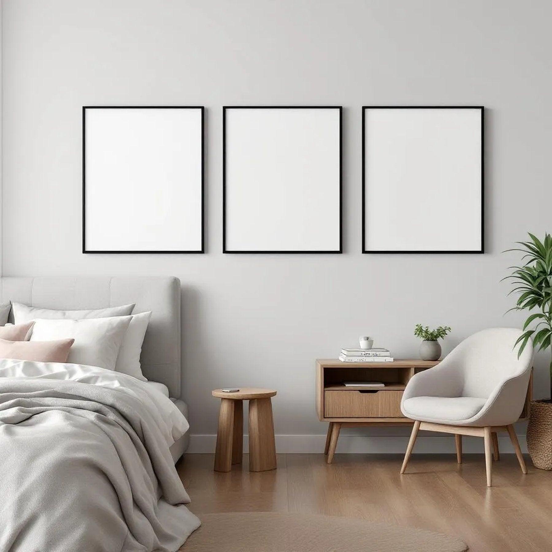White Bedroom Editorial Room Mockup — Plain Square Frame Portrait 2:3 — Perspective View — #01971 | MockupBulk