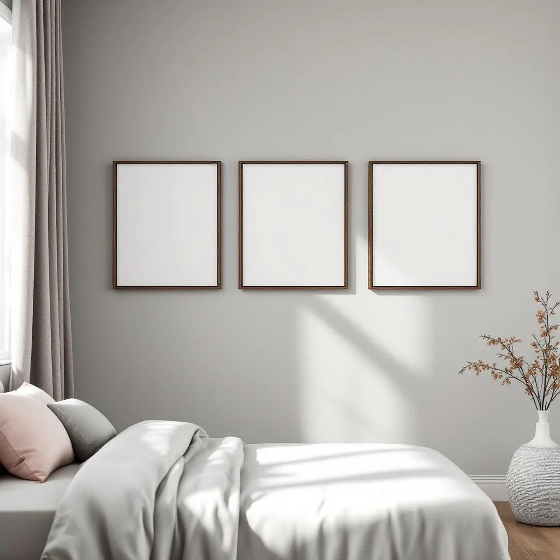 White Bedroom Professional Frame Mockup — Plain Square Frame Portrait 2:3 — Perspective View — #01995 | MockupBulk
