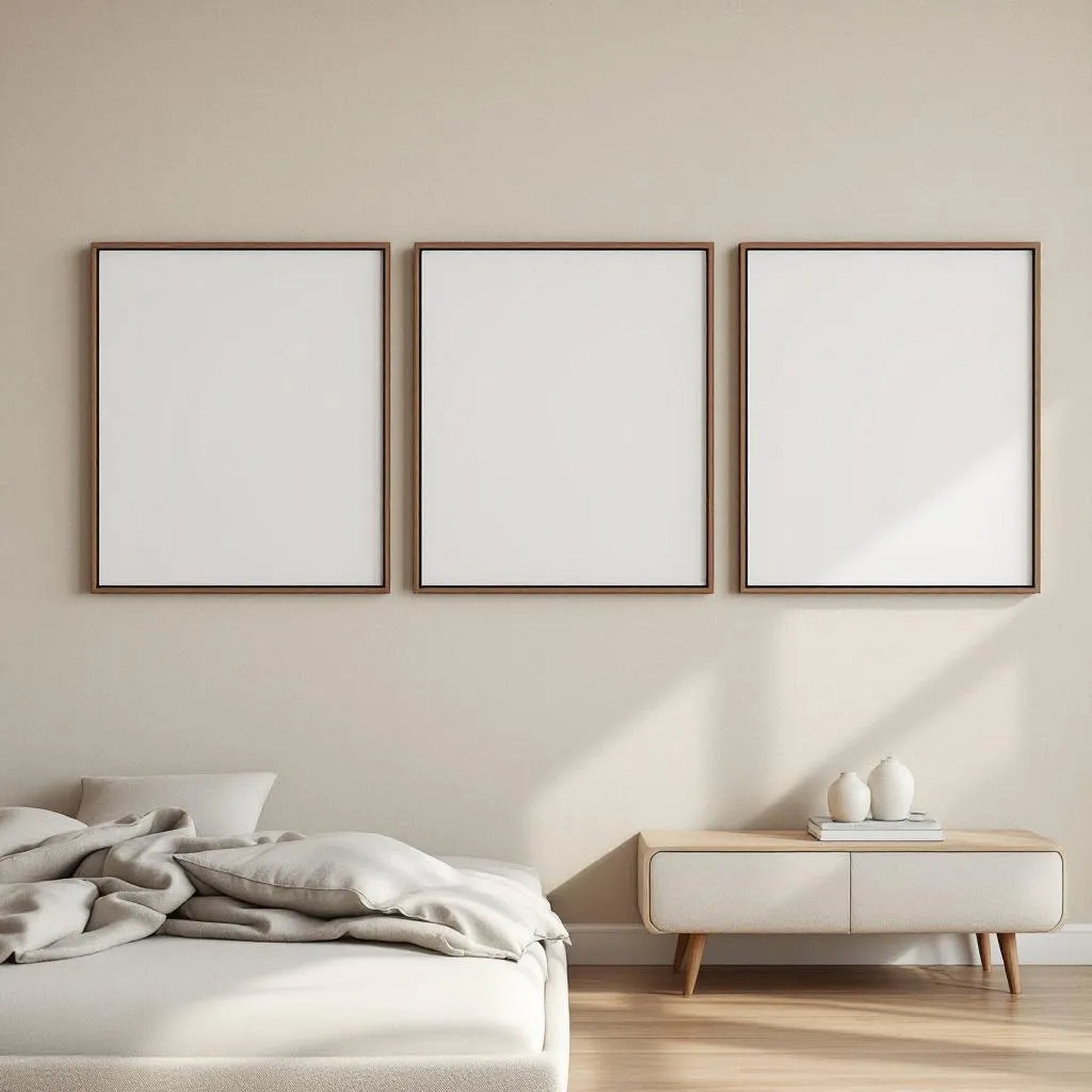 White Bedroom Frame Display Mockup — Plain Square Frame Portrait 2:3 — Perspective View — #02000 | MockupBulk