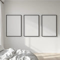 White Bedroom Lifestyle Frame Mockup — Plain Square Frame Square 1:1 — Perspective View — #03697 | MockupBulk