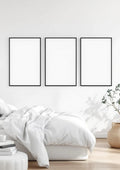 White Bedroom Frame Display Mockup — Matte Black Frame Landscape 3:4 — Perspective View — #03699 | MockupBulk