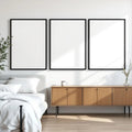 White Bedroom Editorial Room Mockup — Plain Square Frame Square 1:1 — Perspective View — #03700 | MockupBulk