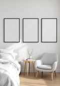 White Bedroom Wall Art Mockup — Matte Black Frame Portrait 4:5 — Perspective View — #03702 | MockupBulk