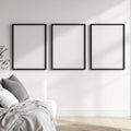 White Bedroom Editorial Room Mockup — Plain Square Frame Square 1:1 — Perspective View — #03703 | MockupBulk
