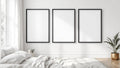 White Bedroom Frame Display Mockup — Matte Black Frame Square 1:1 — Perspective View — #03704 | MockupBulk