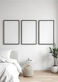 White Bedroom Editorial Room Mockup — Matte Black Frame Portrait 4:5 — Perspective View — #03705 | MockupBulk