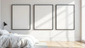 White Bedroom Editorial Room Mockup — Matte Black Frame Square 1:1 — Perspective View — #03707 | MockupBulk