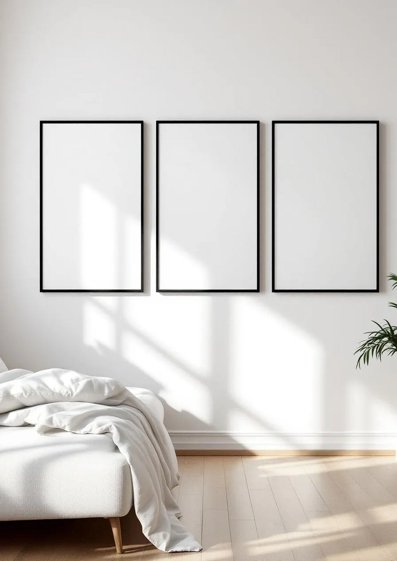 White Bedroom Professional Frame Mockup — Matte Black Frame Portrait 5:7 — Perspective View — #03708 | MockupBulk