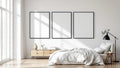 White Bedroom Professional Frame Mockup — Matte Black Frame Square 1:1 — Perspective View — #03710 | MockupBulk